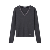 Lace Spliced Fake Two-Piece Knit Sweater - CHINASQUAD