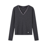 Lace Spliced Fake Two-Piece Knit Sweater - CHINASQUAD