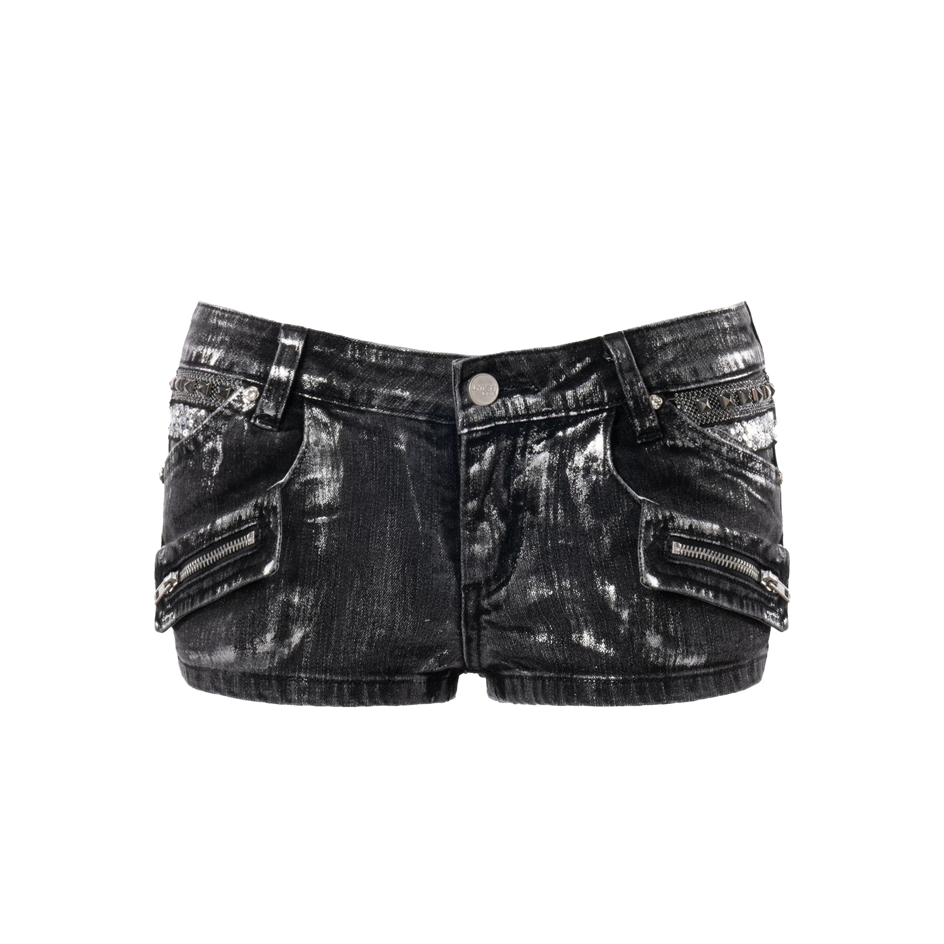 Black Low-Rise Heavy Washed Multi-Pocket Denim Shorts