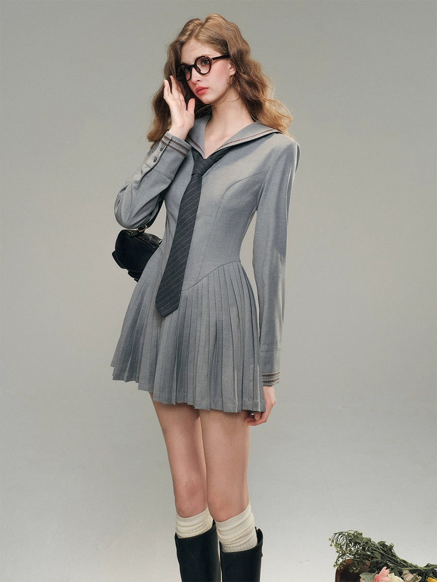 Pleated Long Sleeve Dress - CHINASQUAD
