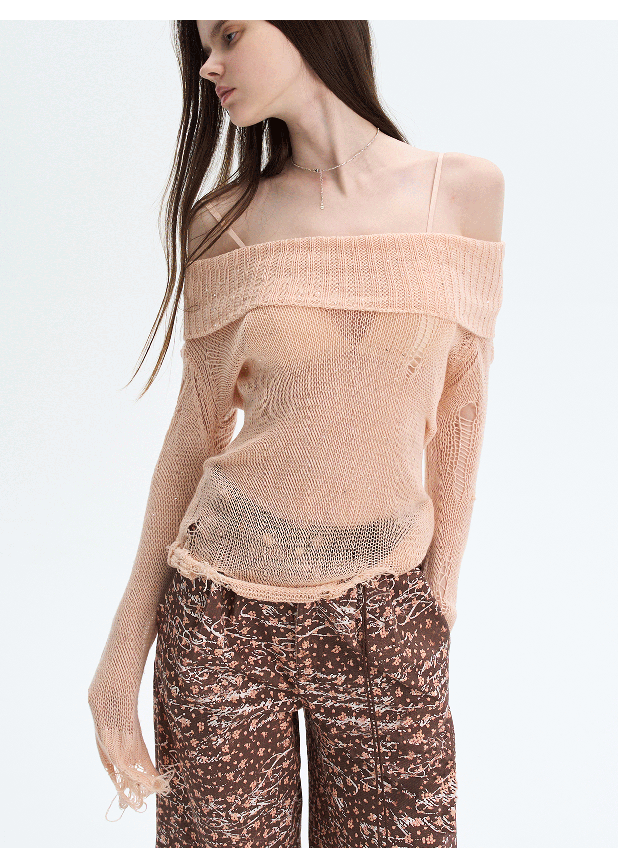 Off-Shoulder Sequin Cut-Out Knit Top