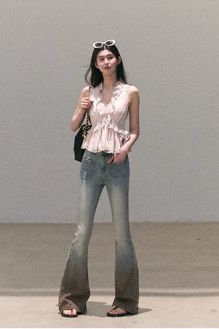 Valley Fog Vintage Washed Flared Jeans