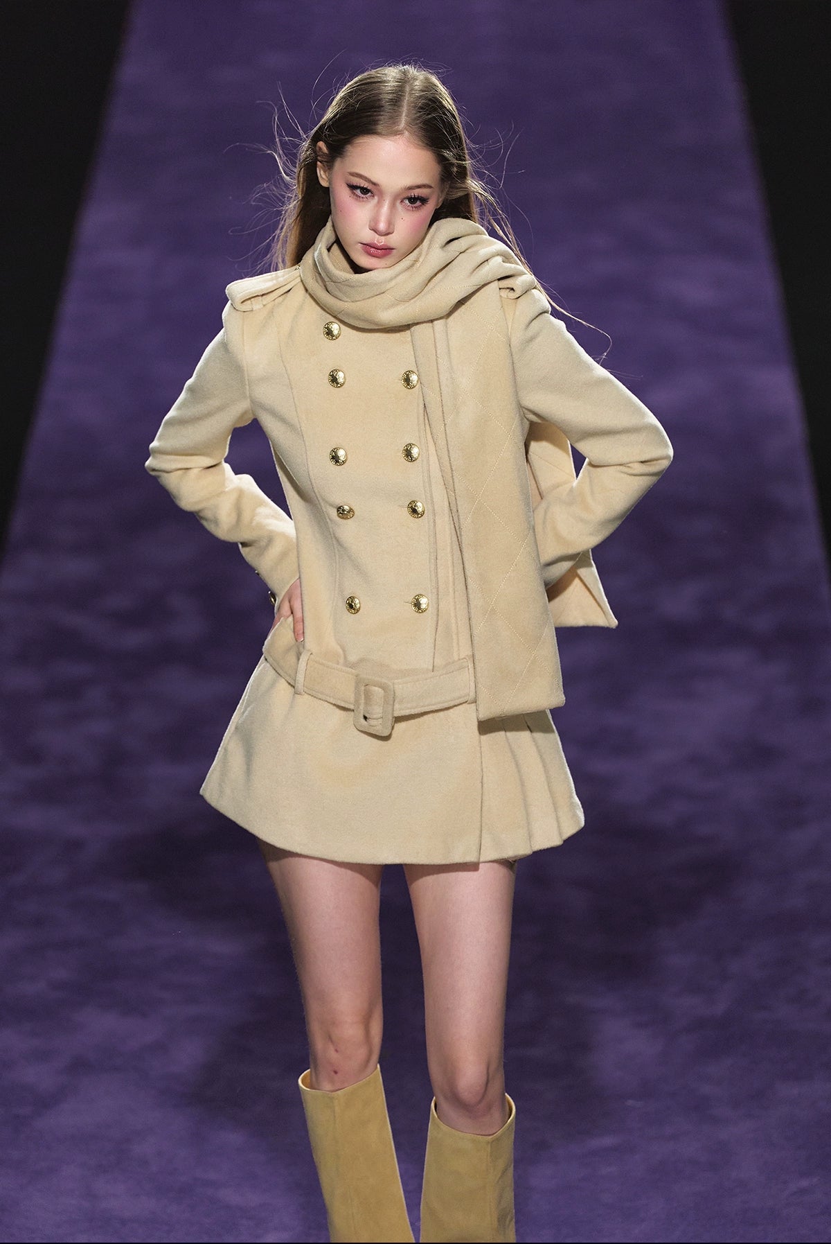 Wool-Blend Scarf Collar Double-Breasted Dress