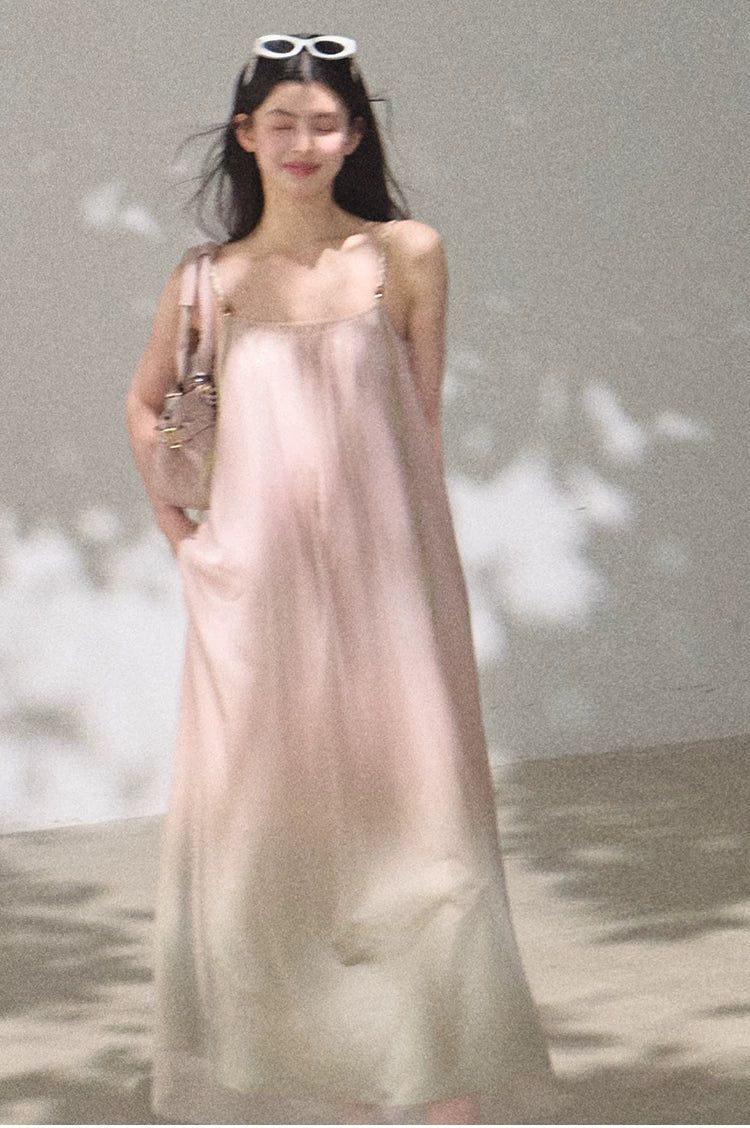 Pink Sand Layered Tulle Camisole Maxi Dress