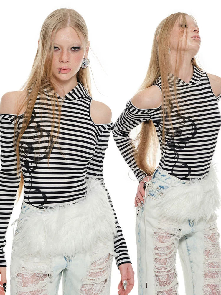 Striped Cat Ear Hooded Top - CHINASQUAD