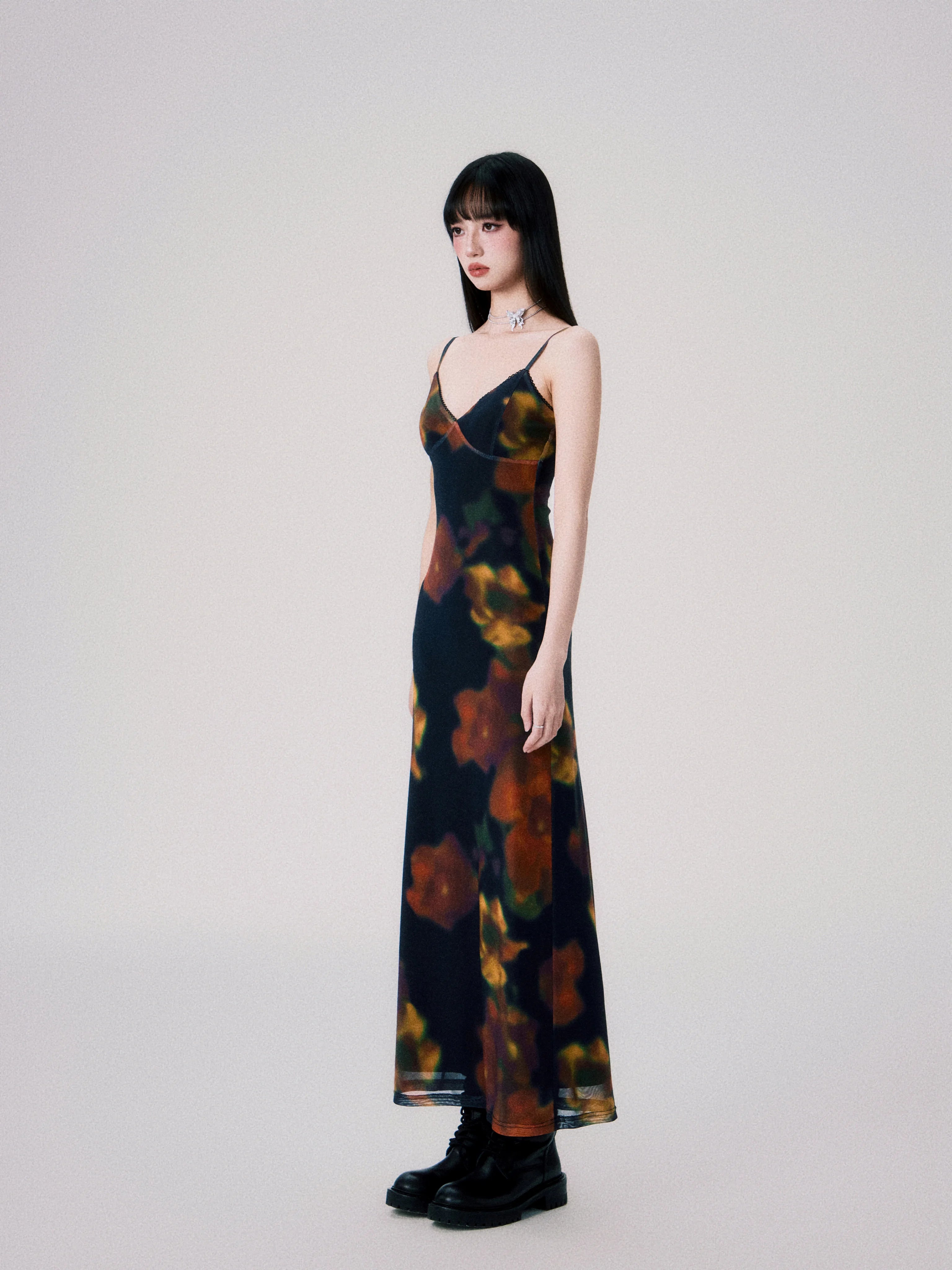 Vintage Printed Spaghetti-Strap Dress