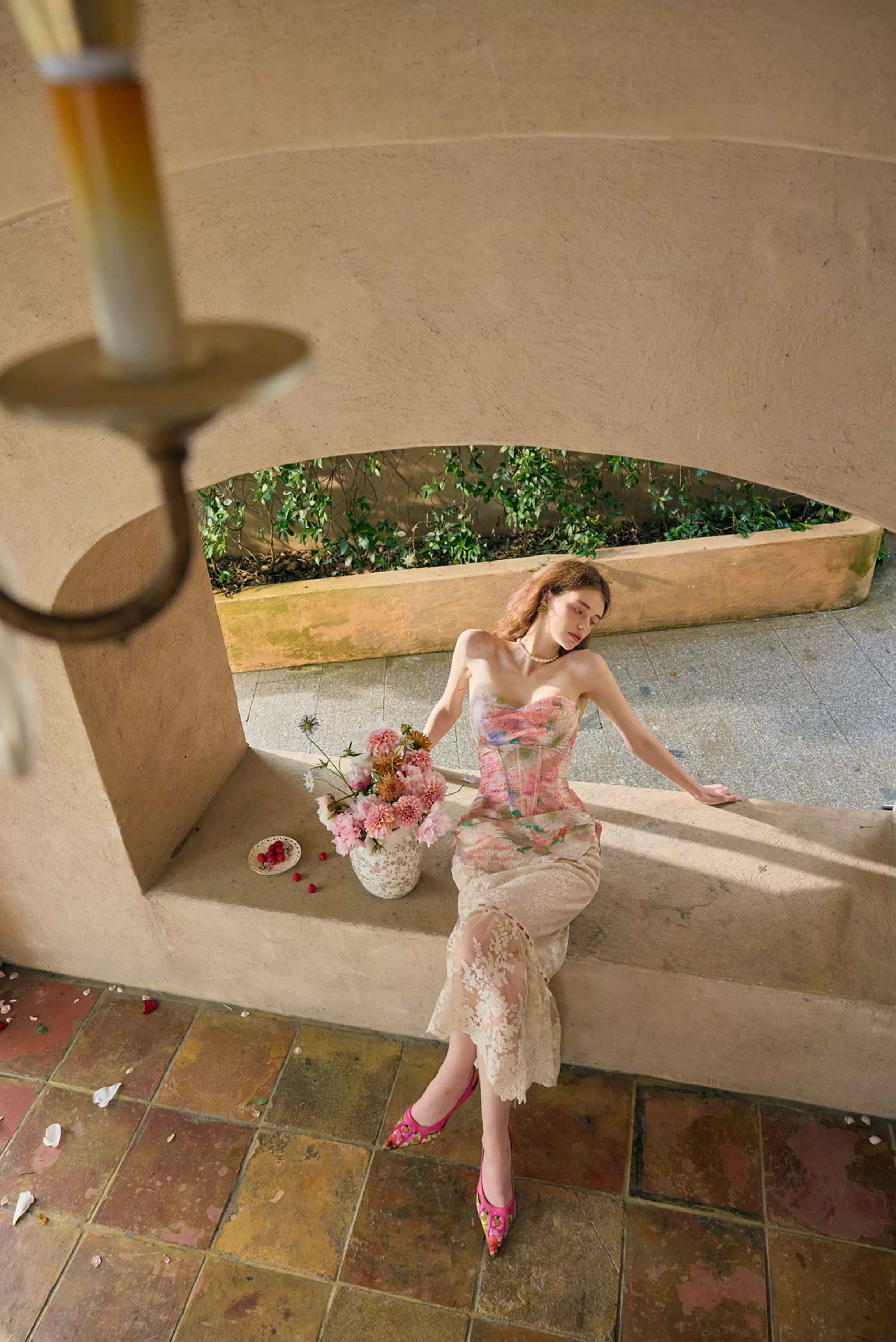 Romantic Oil-Paint Lace Corset Top & Skirt Set