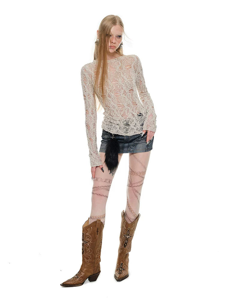 Hollow-out Sheer Knitted Top - CHINASQUAD