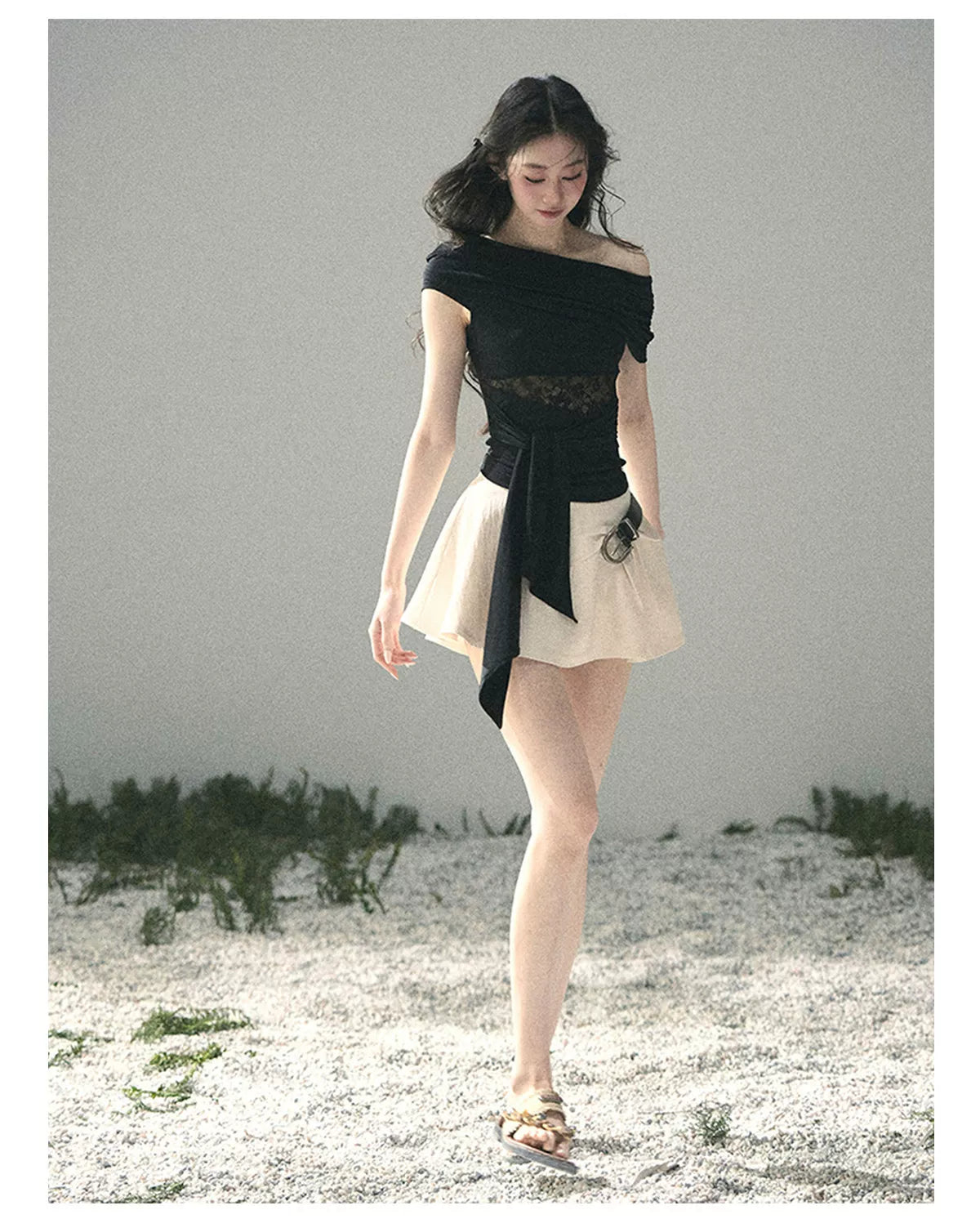 Off-Shoulder Lace Tie Top