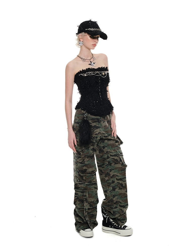 Black Tweed Mid-Low Waist Pencil Skirt - CHINASQUAD