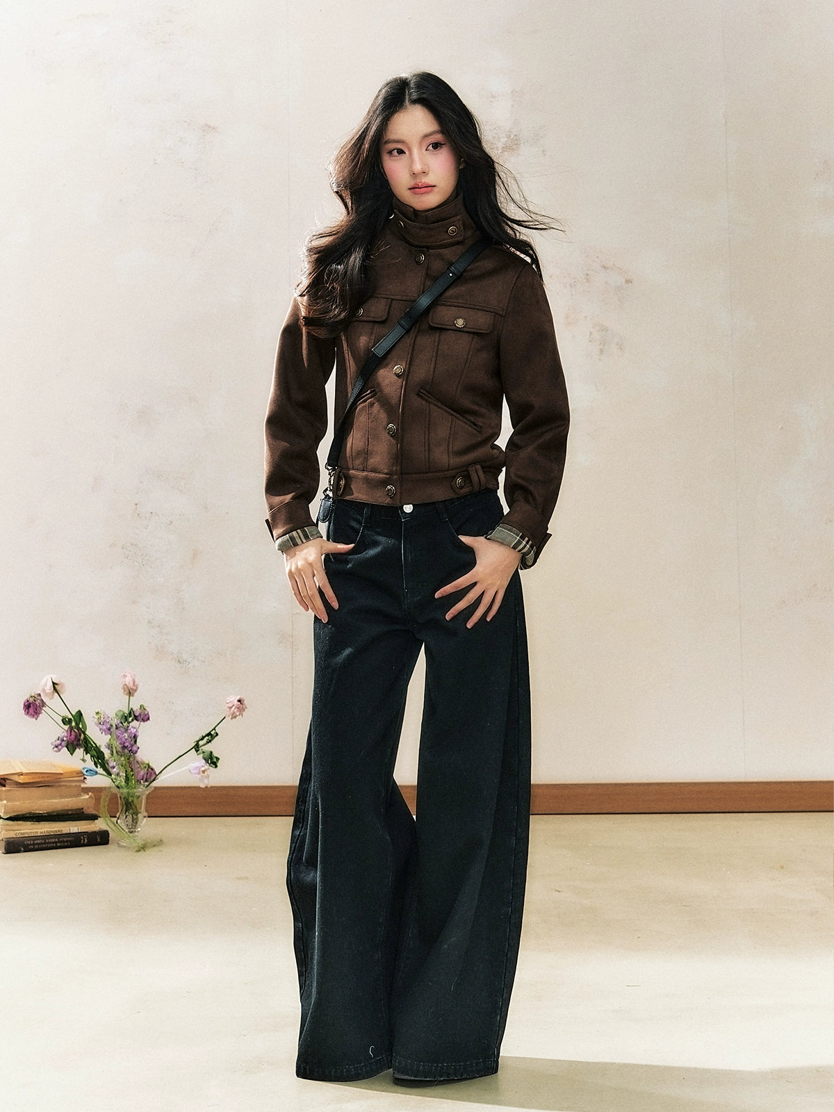 Brown Suede Slim-Fit Jacket - CHINASQUAD