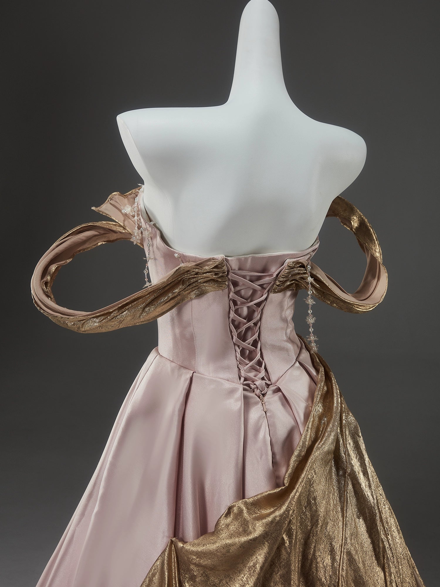 Stunning Elegance Off-Shoulder Gown with Golden Draping