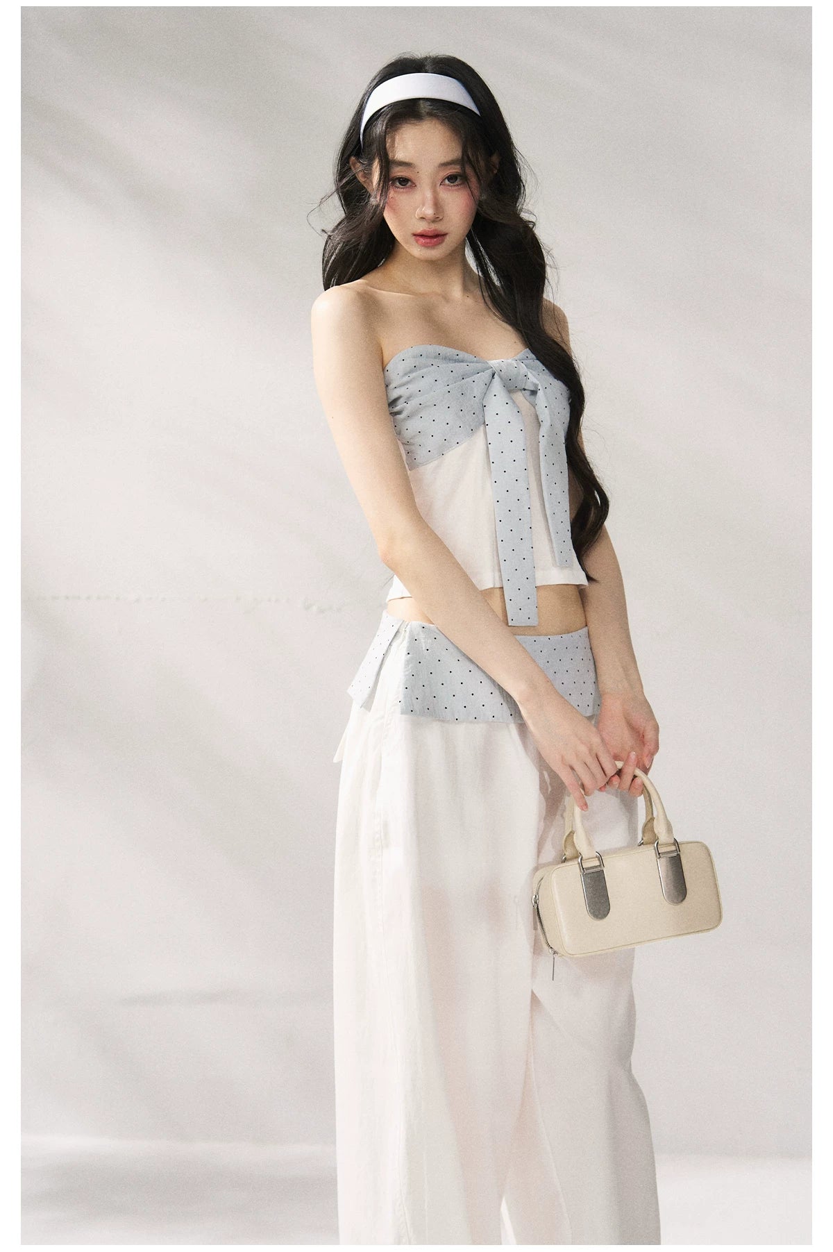 Strapless Top & Relaxed Wide-Leg Pants Set