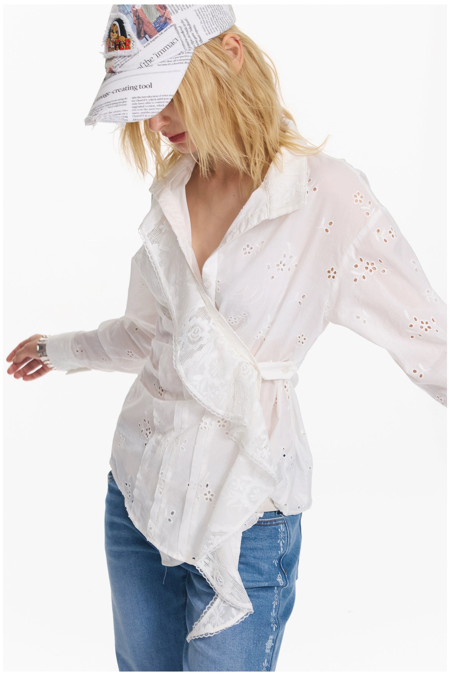 Embroidered Plaid Ruffle-Edge Shirt