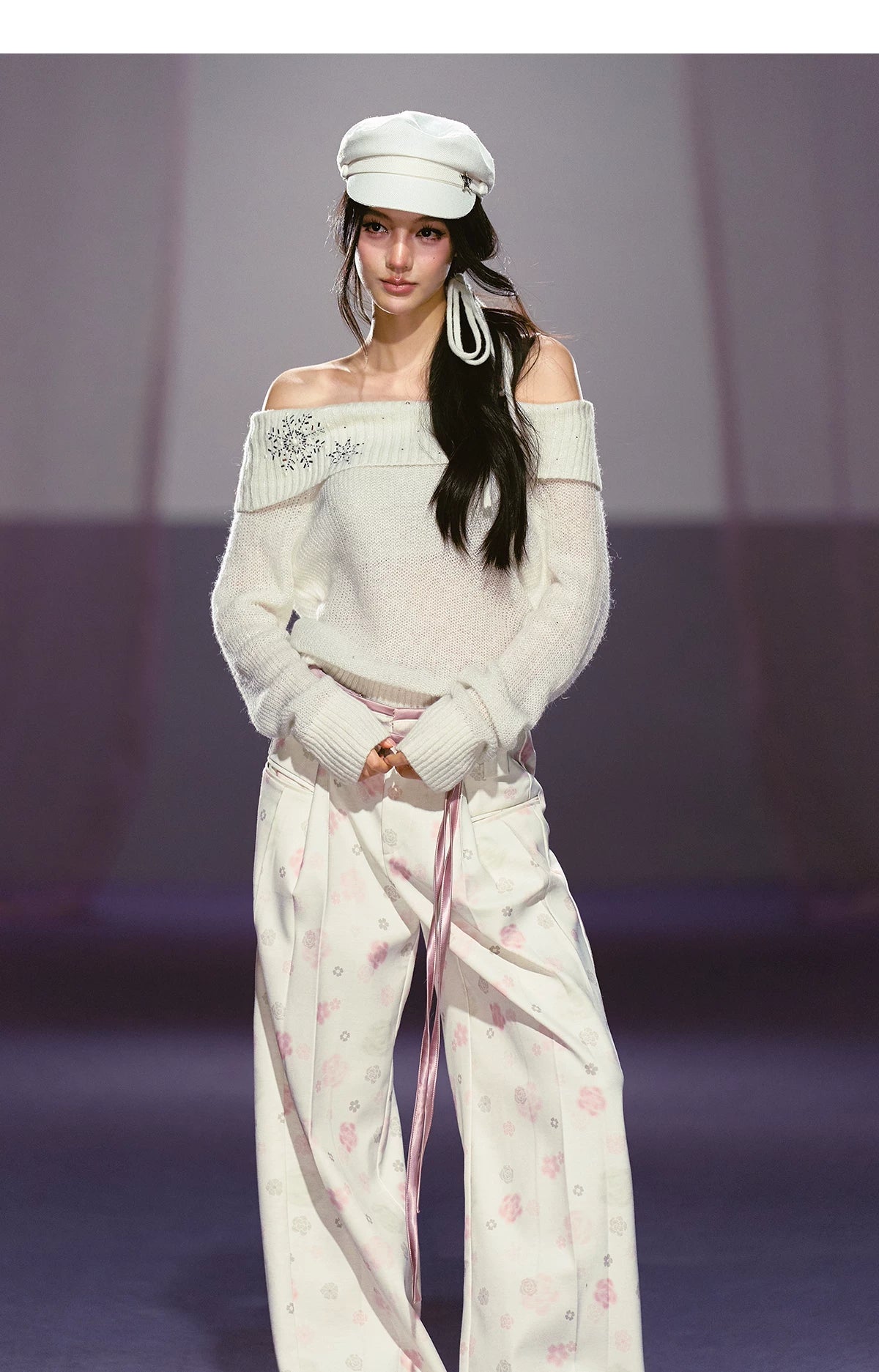 Snowflake Rhinestone Off-Shoulder Knit Sweater