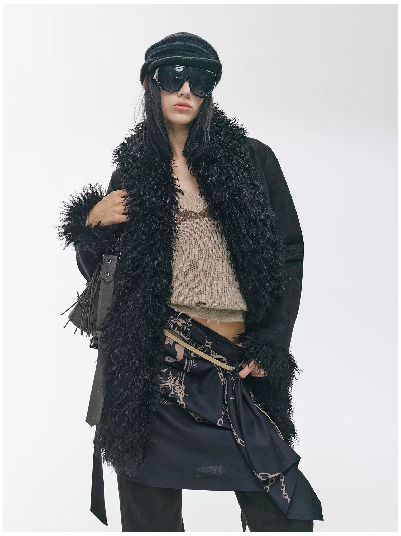 Shearling-Style Mid-Length Belted Duffle Coat