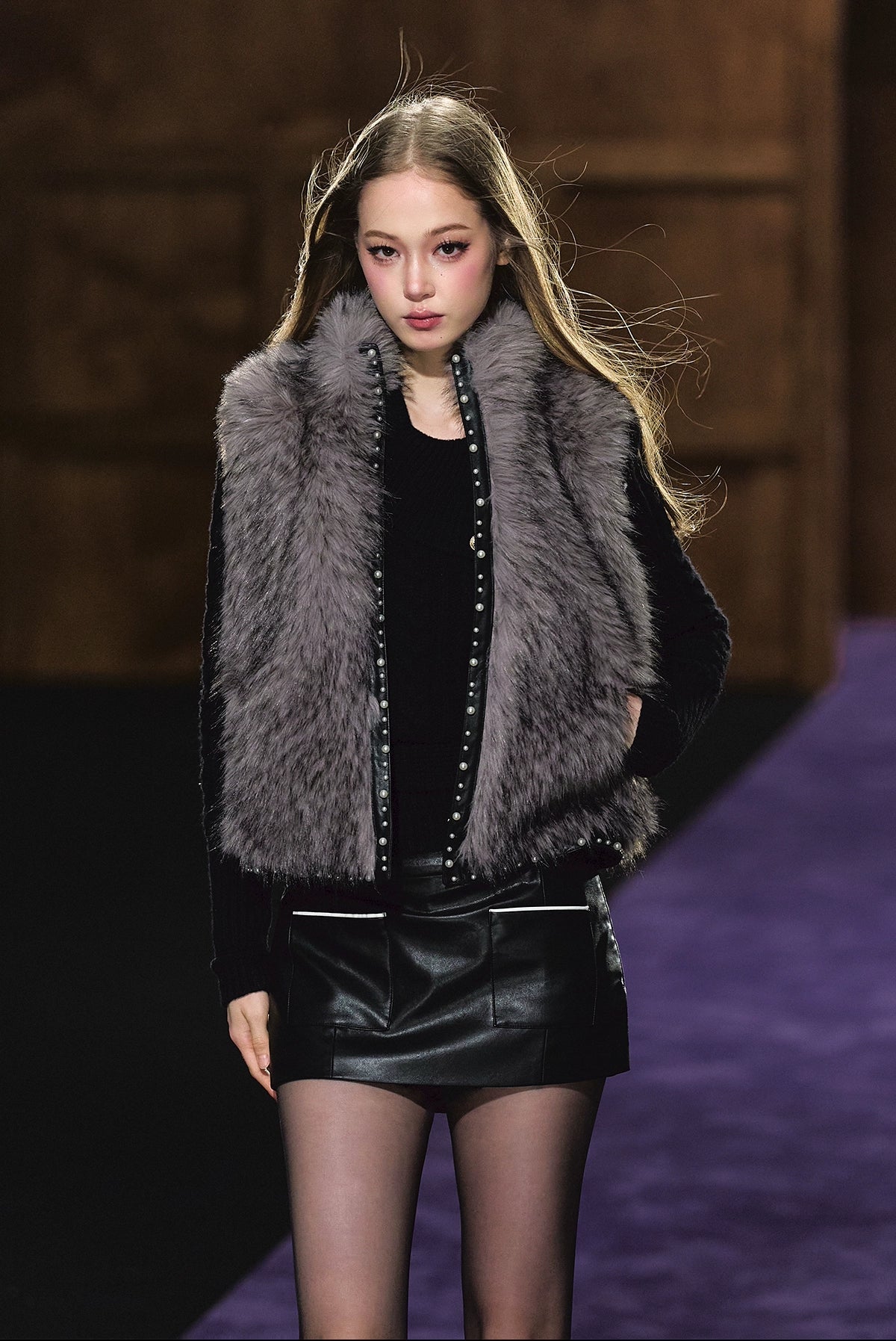 Beaded Faux Fur Layered Vest