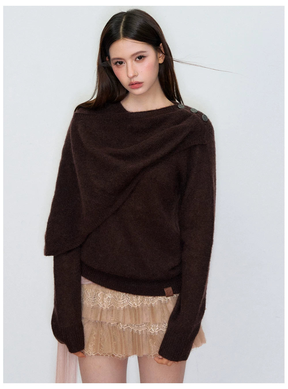 Shawl-Collar Relaxed Wool Knit Sweater