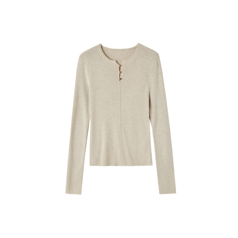 Striped Button-Up Knit Crewneck