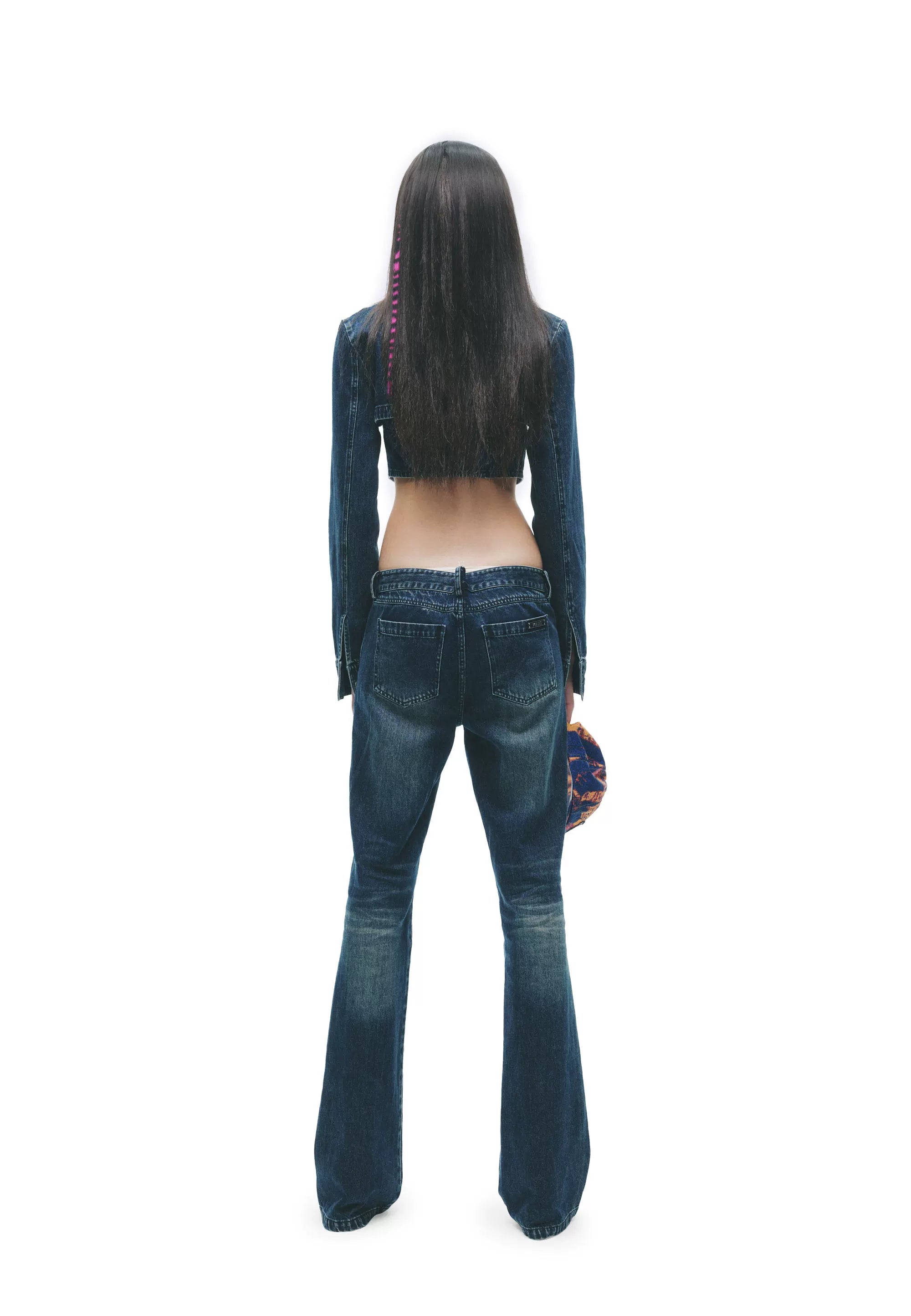 Y2K Washed Denim Cropped Set with Embroidered Patch Detail