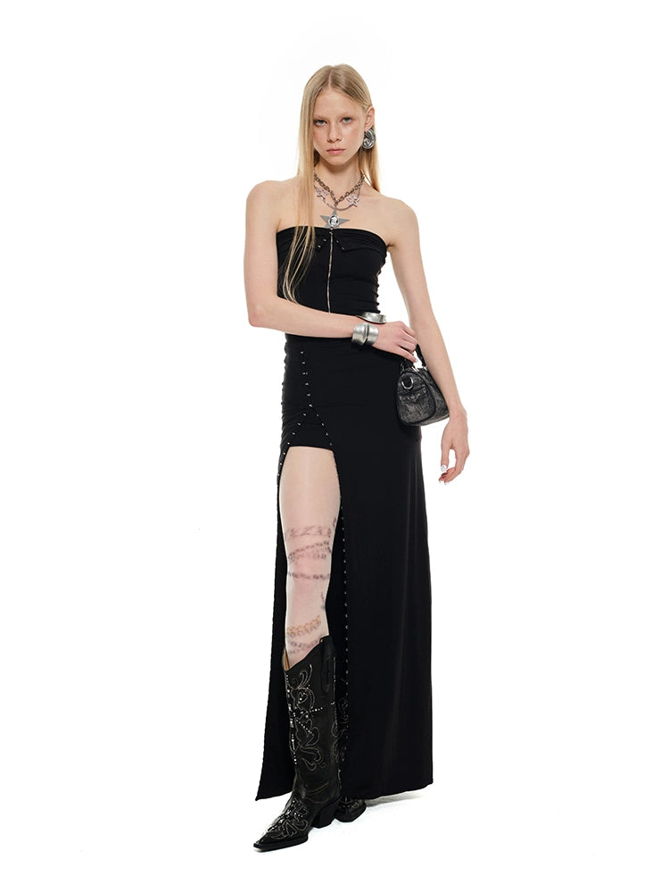 Black Strapless Hook Maxi Dress - CHINASQUAD