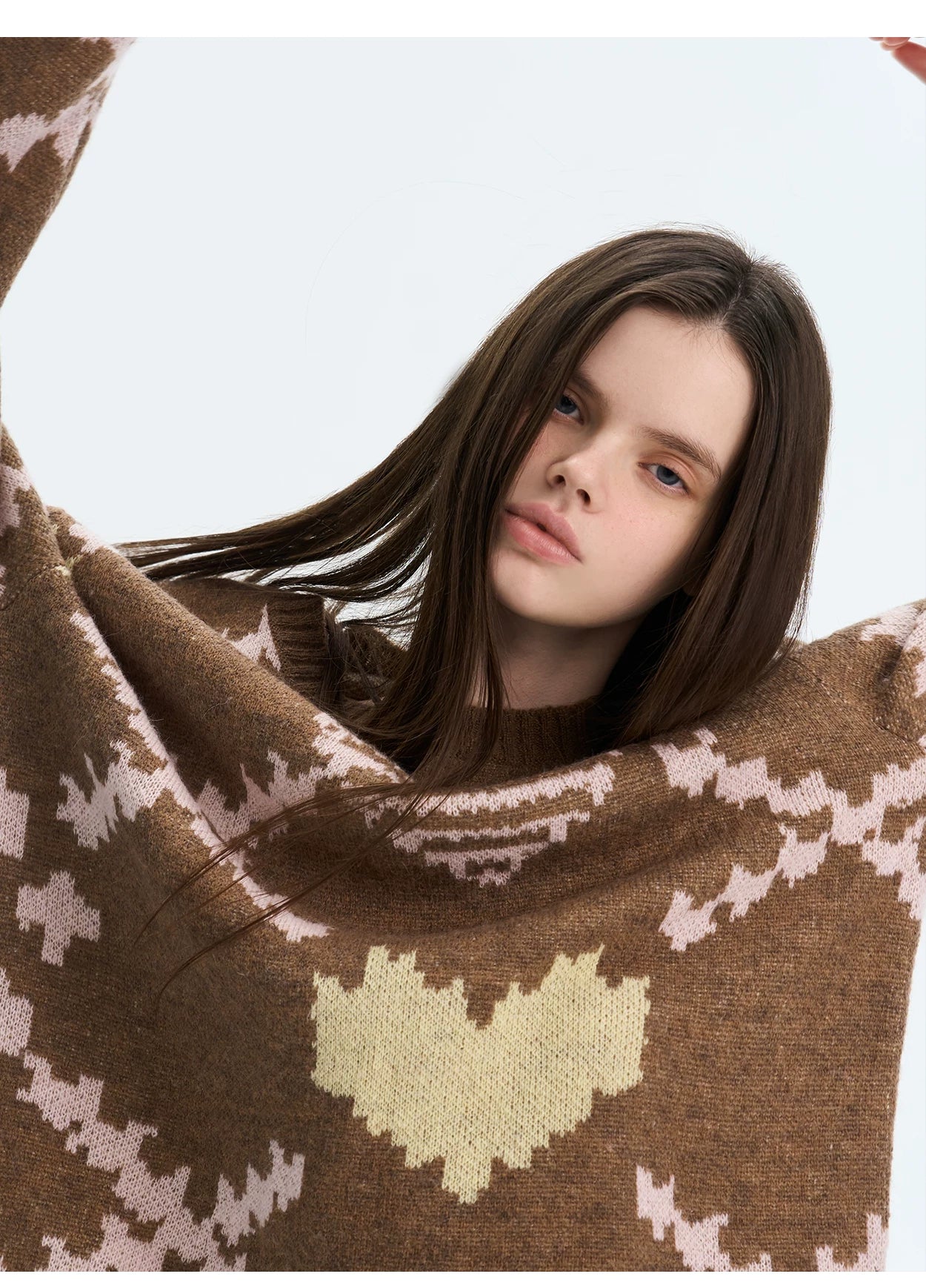 Retro Pixel Jacquard Knit Sweater & Scarf Set