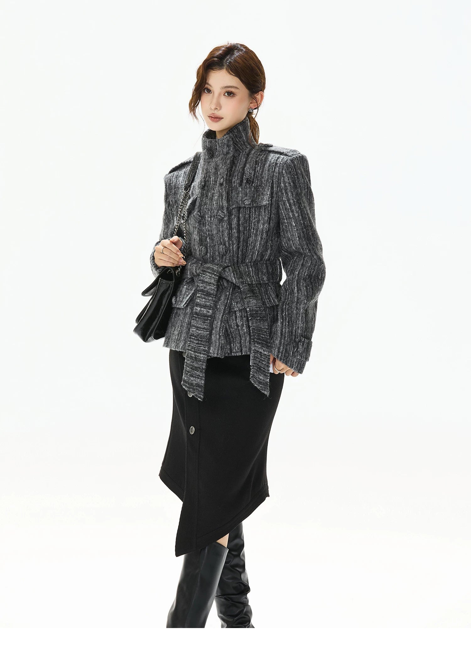 Double-Breasted Belted Wool-Blend Jacket