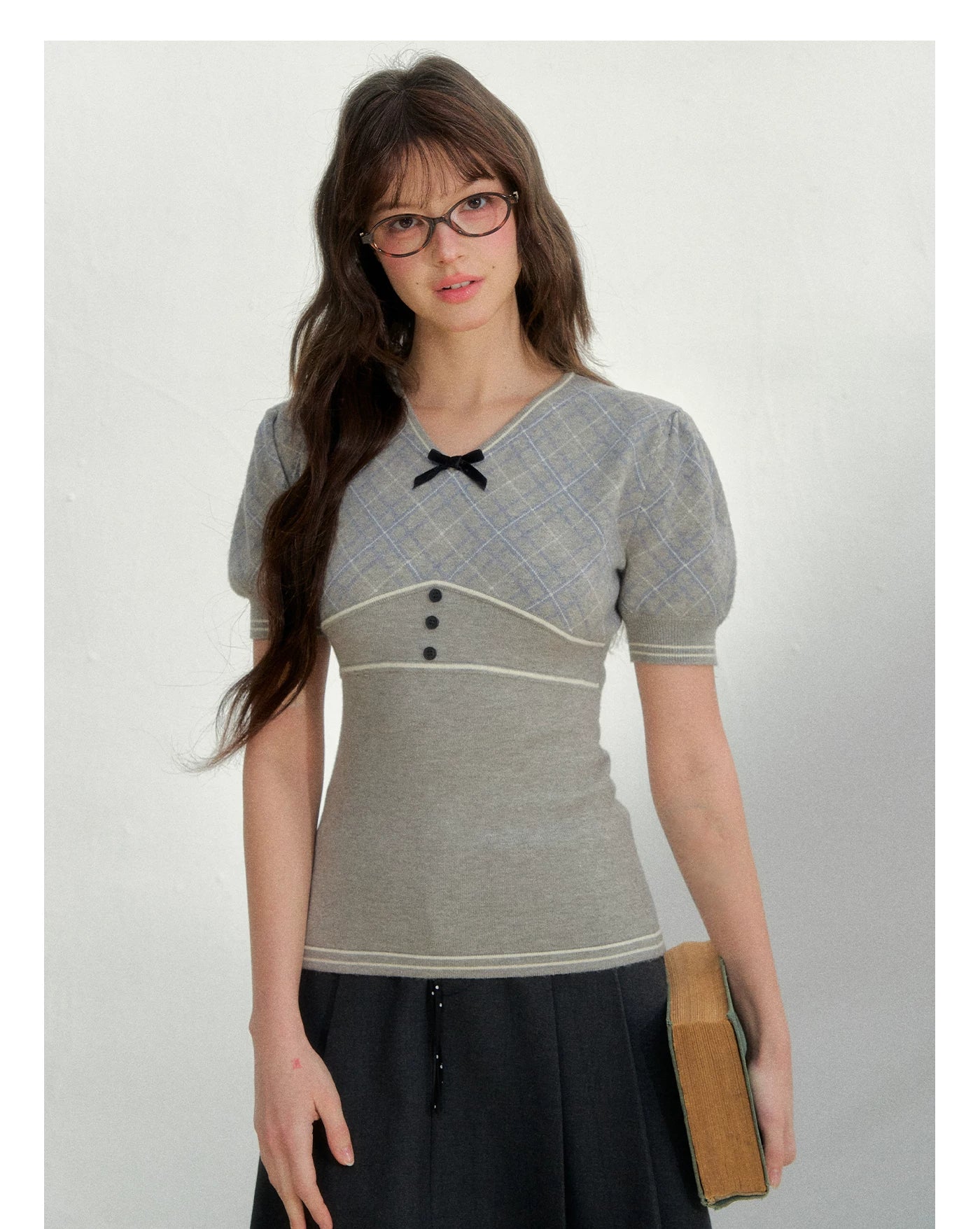 Vintage Preppy Plaid Knit Short Sleeve Tee