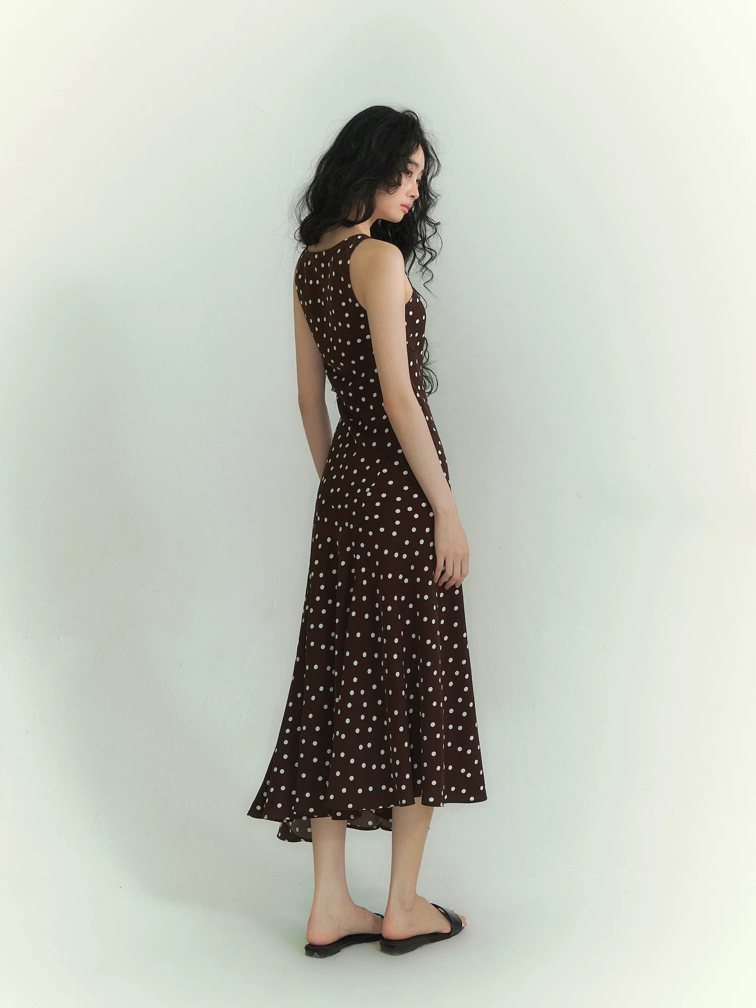 Lace-Trim Polka Dot Midi Dress