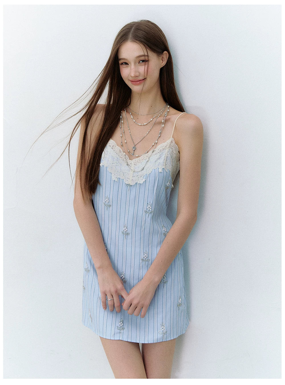 Maritime Love Letter Lace-Embellished Striped Dress