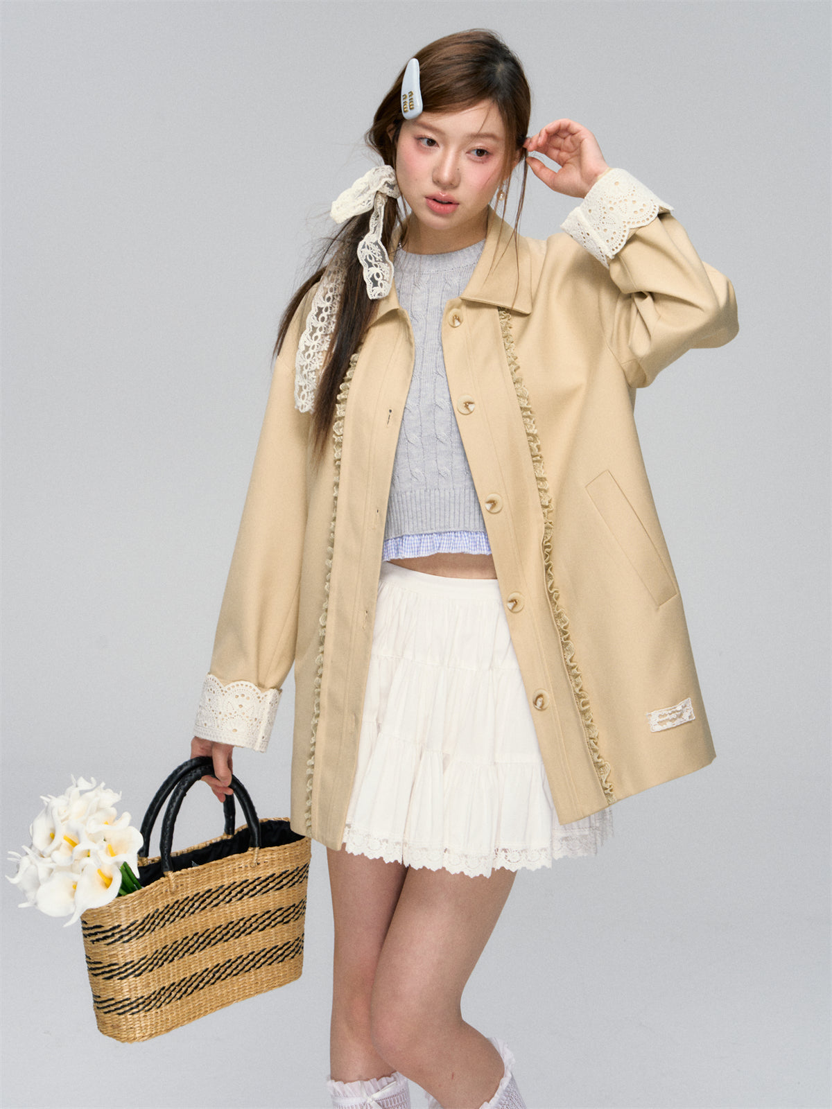 Lace-Patchwork Cuff Lace Trench Coat - CHINASQUAD