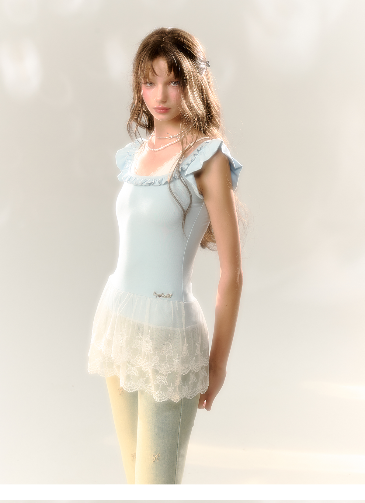 Blue & Pink Lace Trim T-shirt - CHINASQUAD