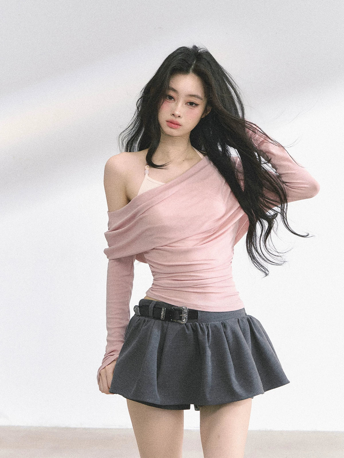 Asymmetric Off-Shoulder Long-Sleeve T-Shirt