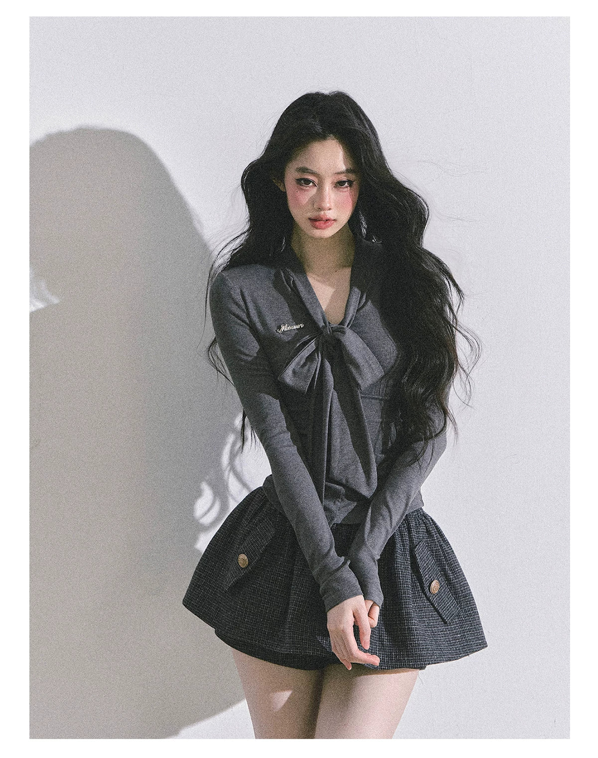 Minimal Korean V-Neck Long-Sleeve T-Shirt