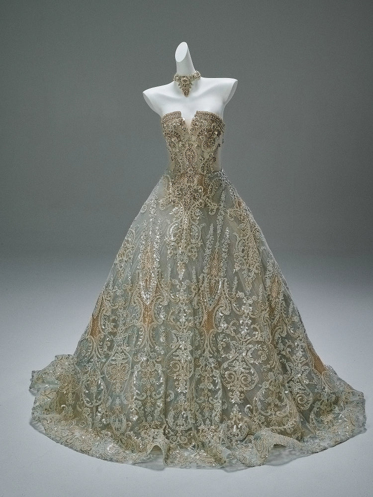 Elegant Apricot Couture Gown