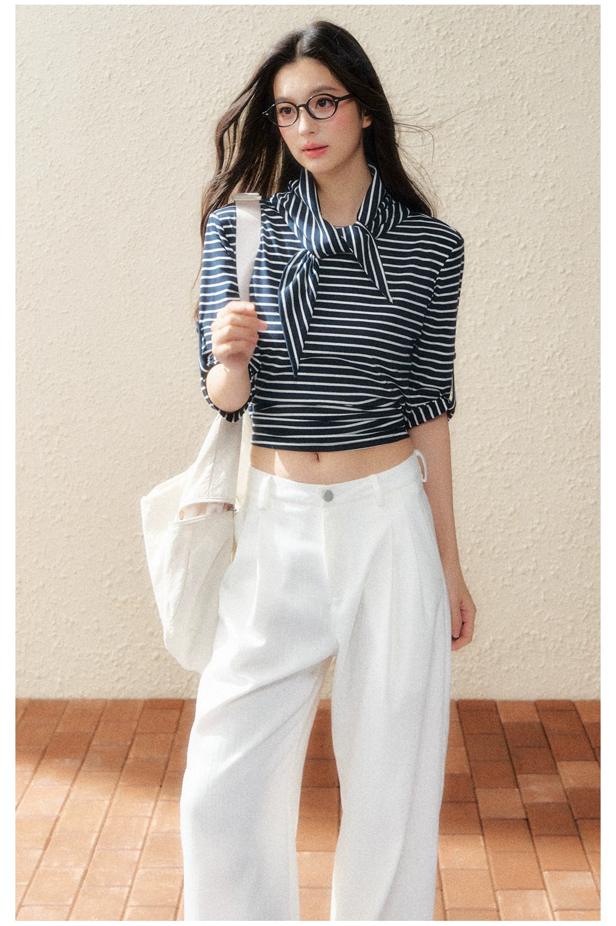 Dual-Tone Striped Knit Cropped T-Shirt - CHINASQUAD