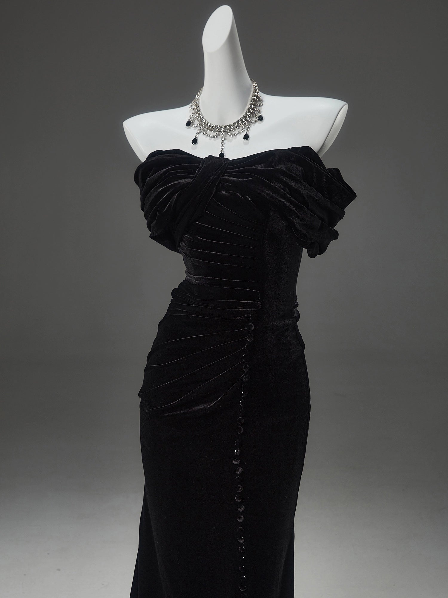 ROLA Noir Sculpted Velvet Couture Gown