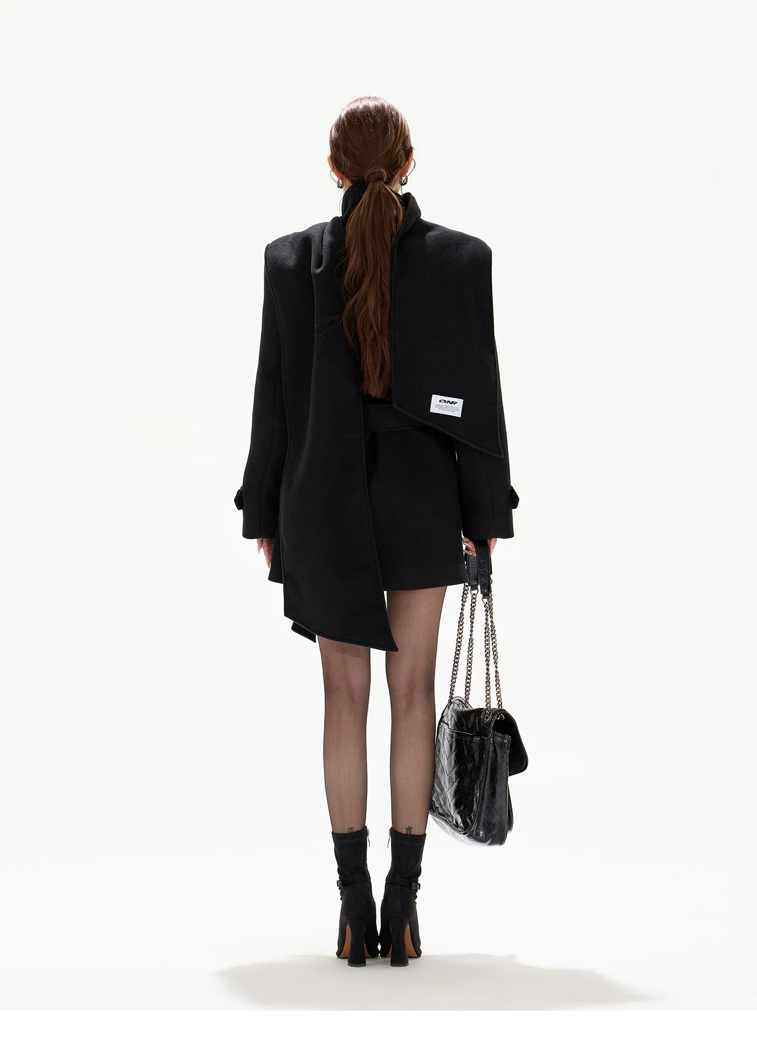 Belted Collar Mid-Length Wool-Feel Jacket