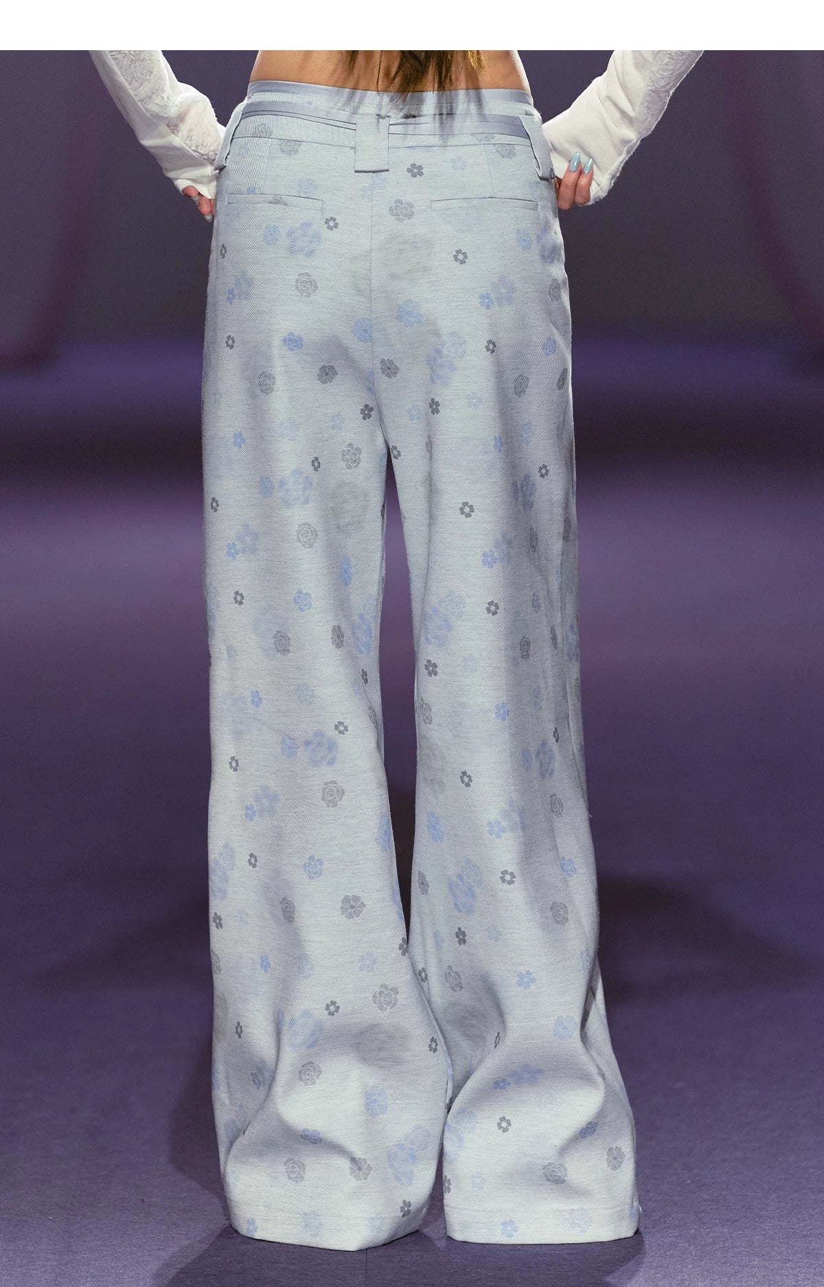 Floral Satin Wide-Leg Tailored Trousers