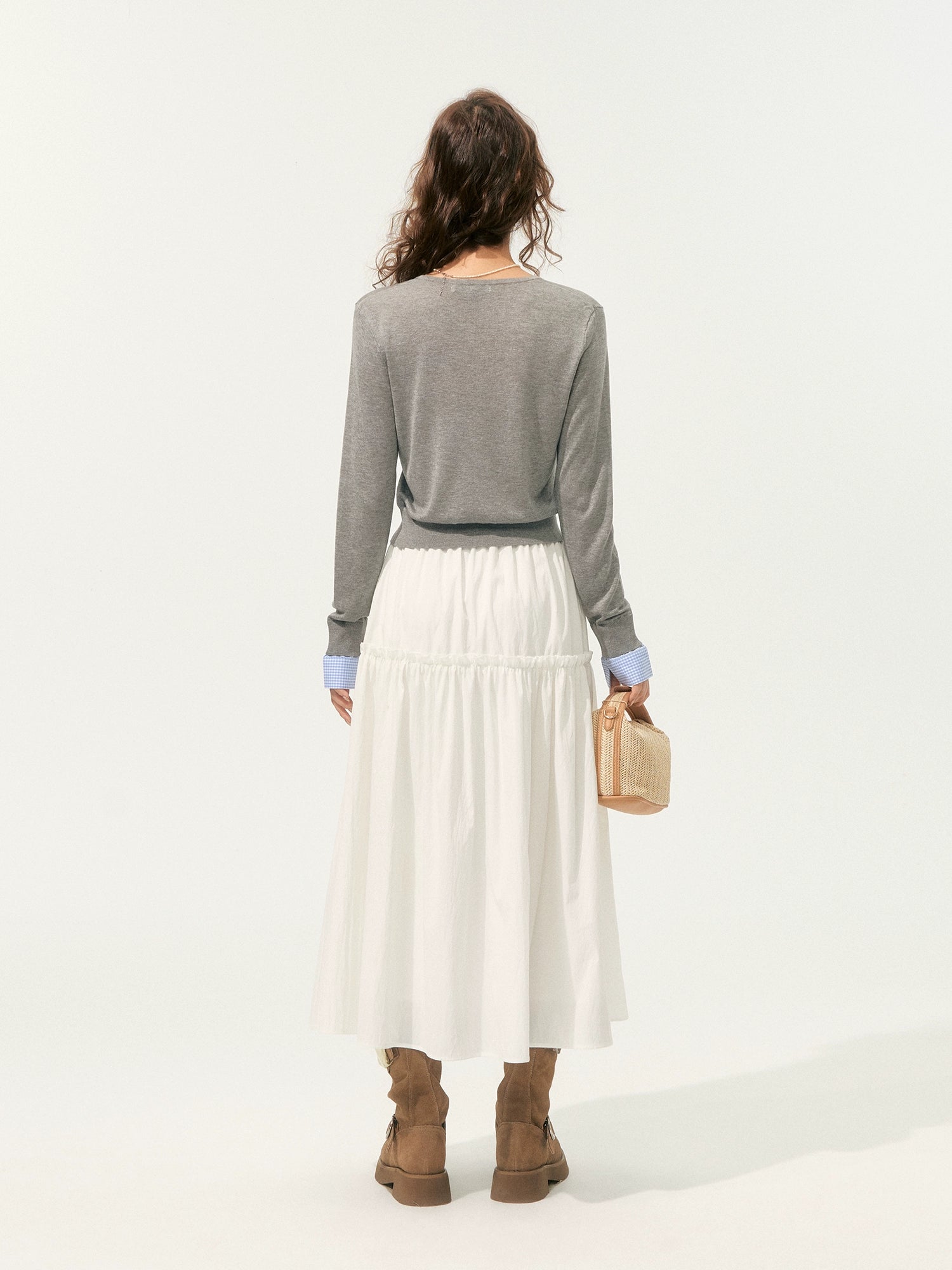 Pleated Patchwork Midi Skirt