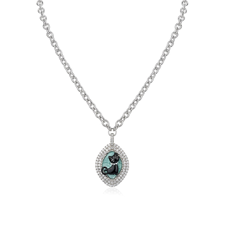 Cat Heart Enamel Pendant Necklace - CHINASQUAD