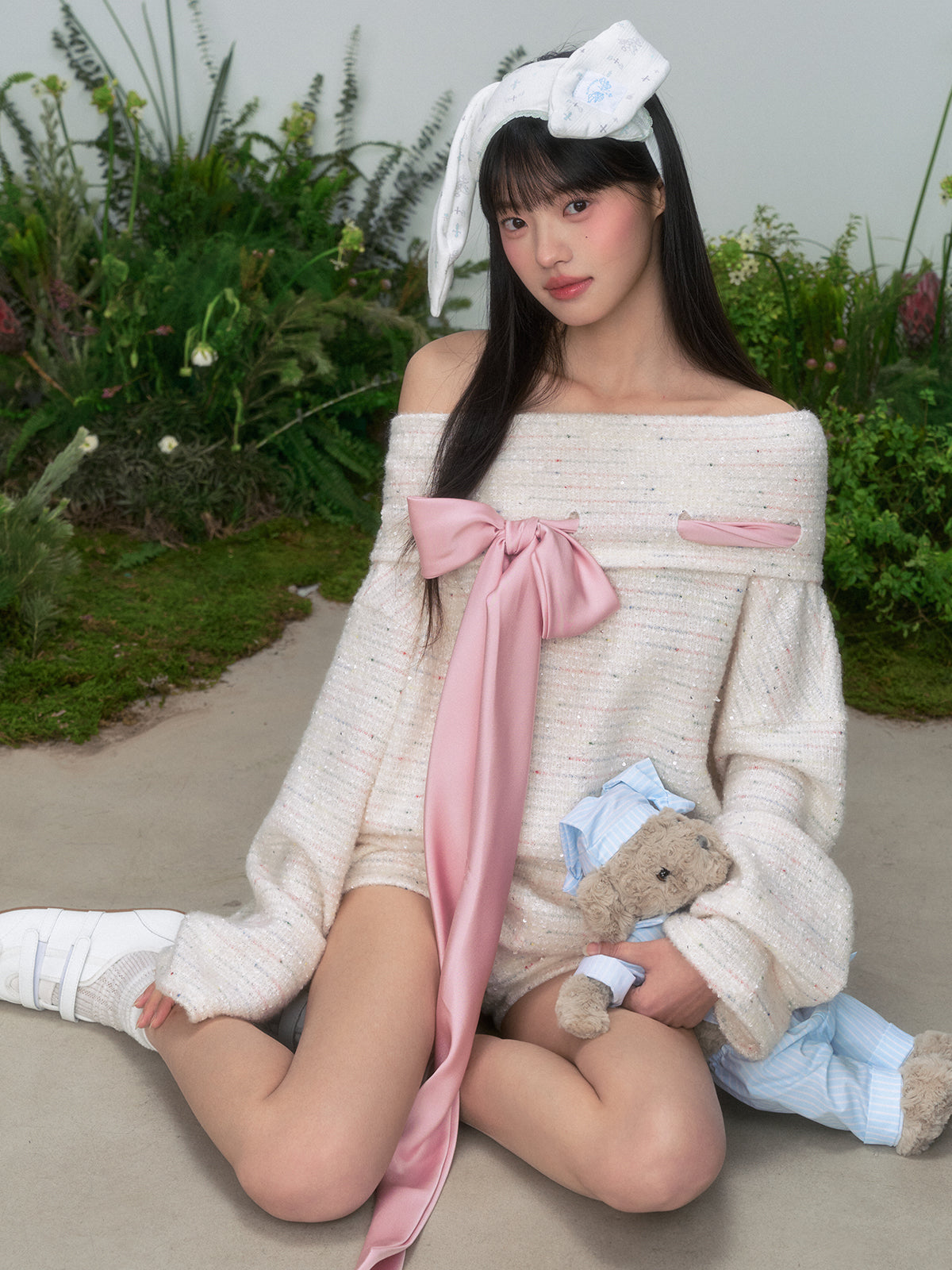 One-Shoulder Bow Tie Knitted Top - CHINASQUAD