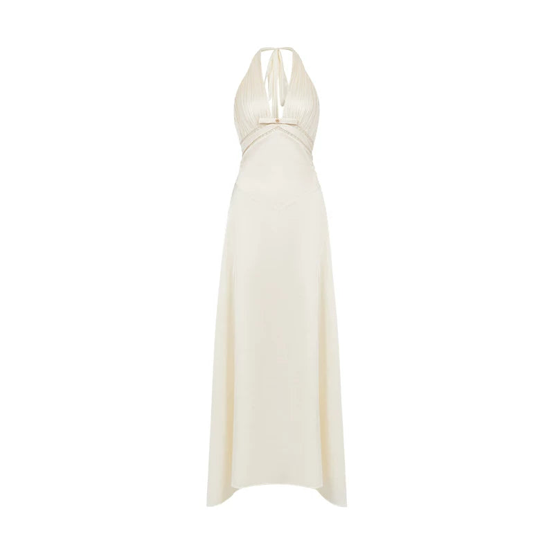 Halter V-Neck Cut-Out Printed Maxi Dress
