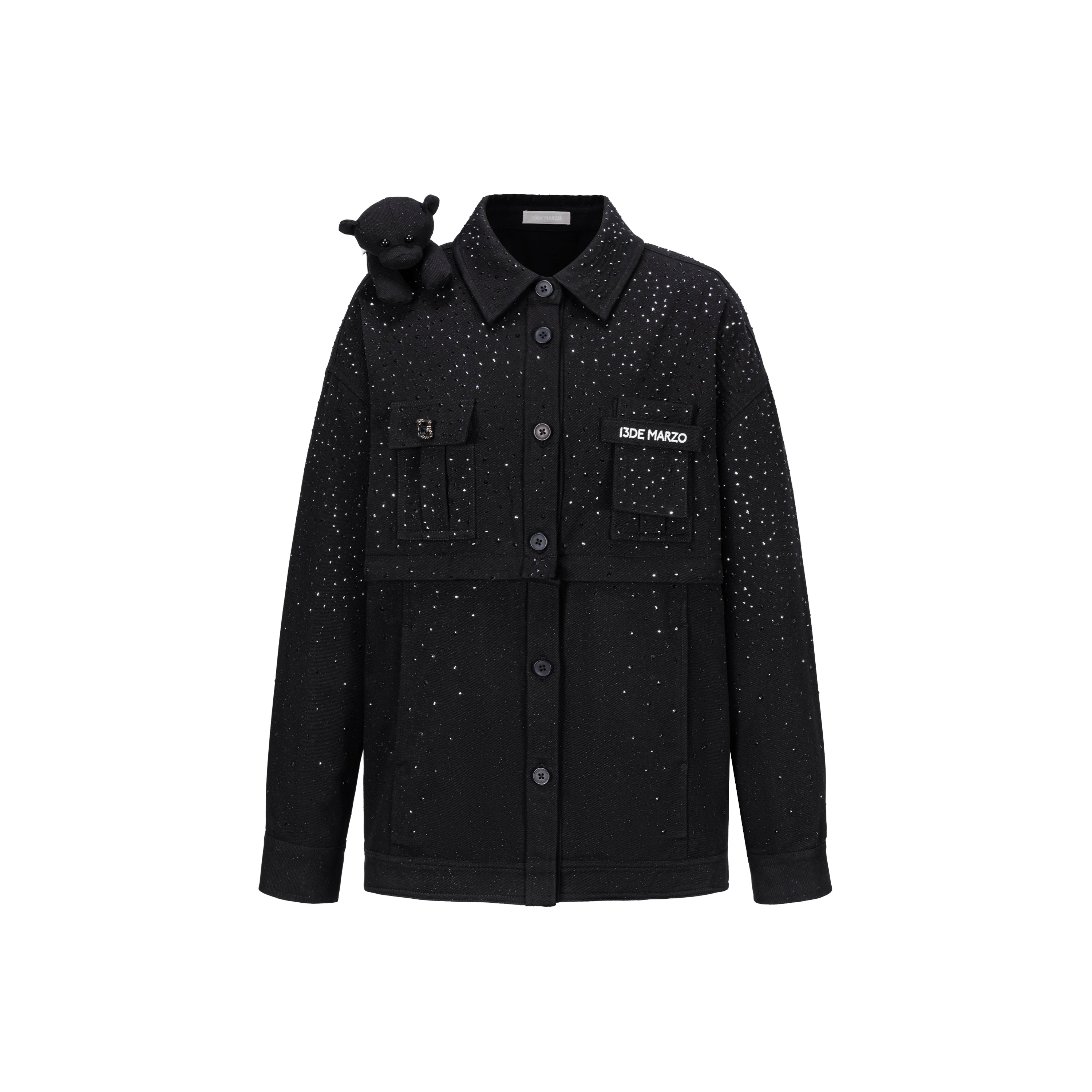 Crystal-Embellished Utility Shirt Jacket