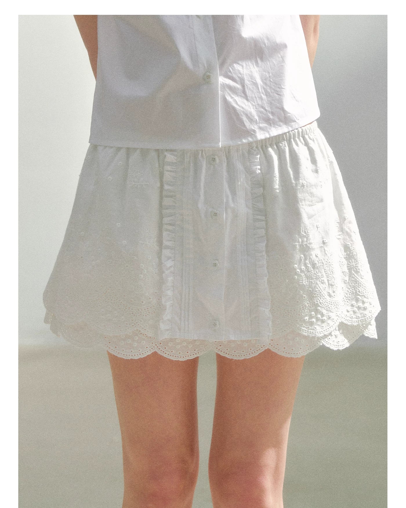 Vintage Embroidered Cotton Shirt & Skirt Set