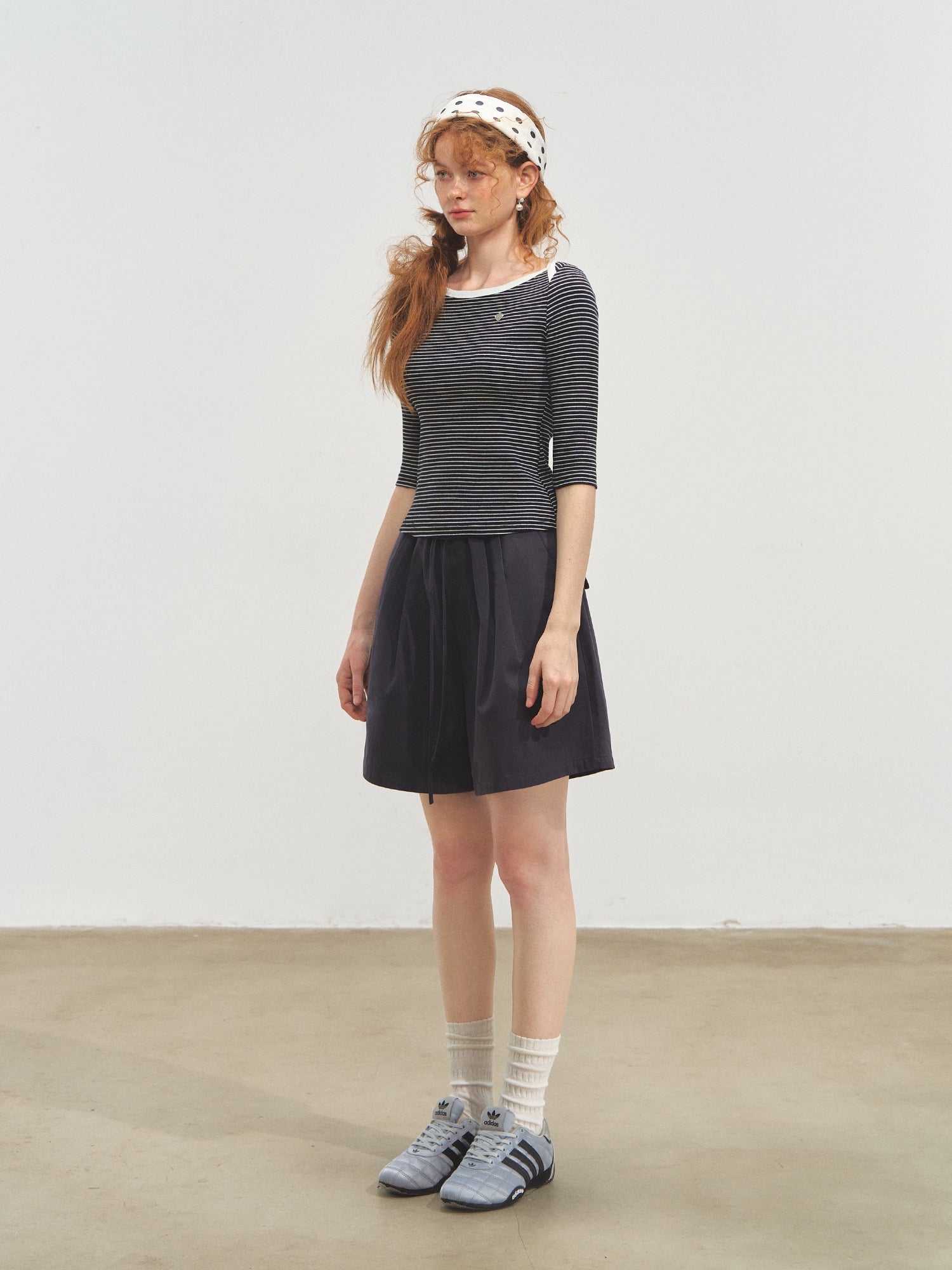 Envelope Neck Mid-sleeve Striped T-Shirt - CHINASQUAD