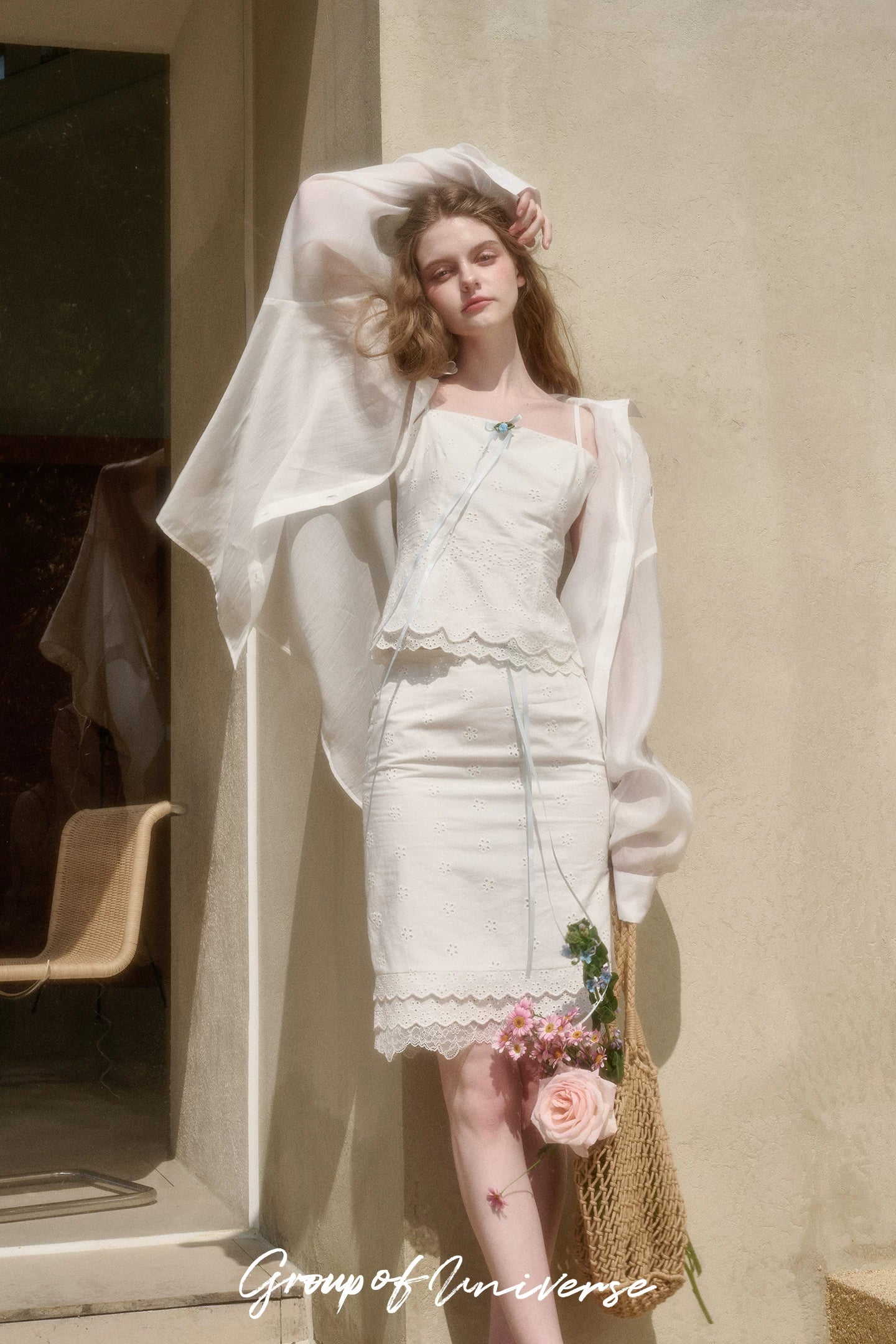 White Jasmine Embroidered Cotton Three-Piece Set