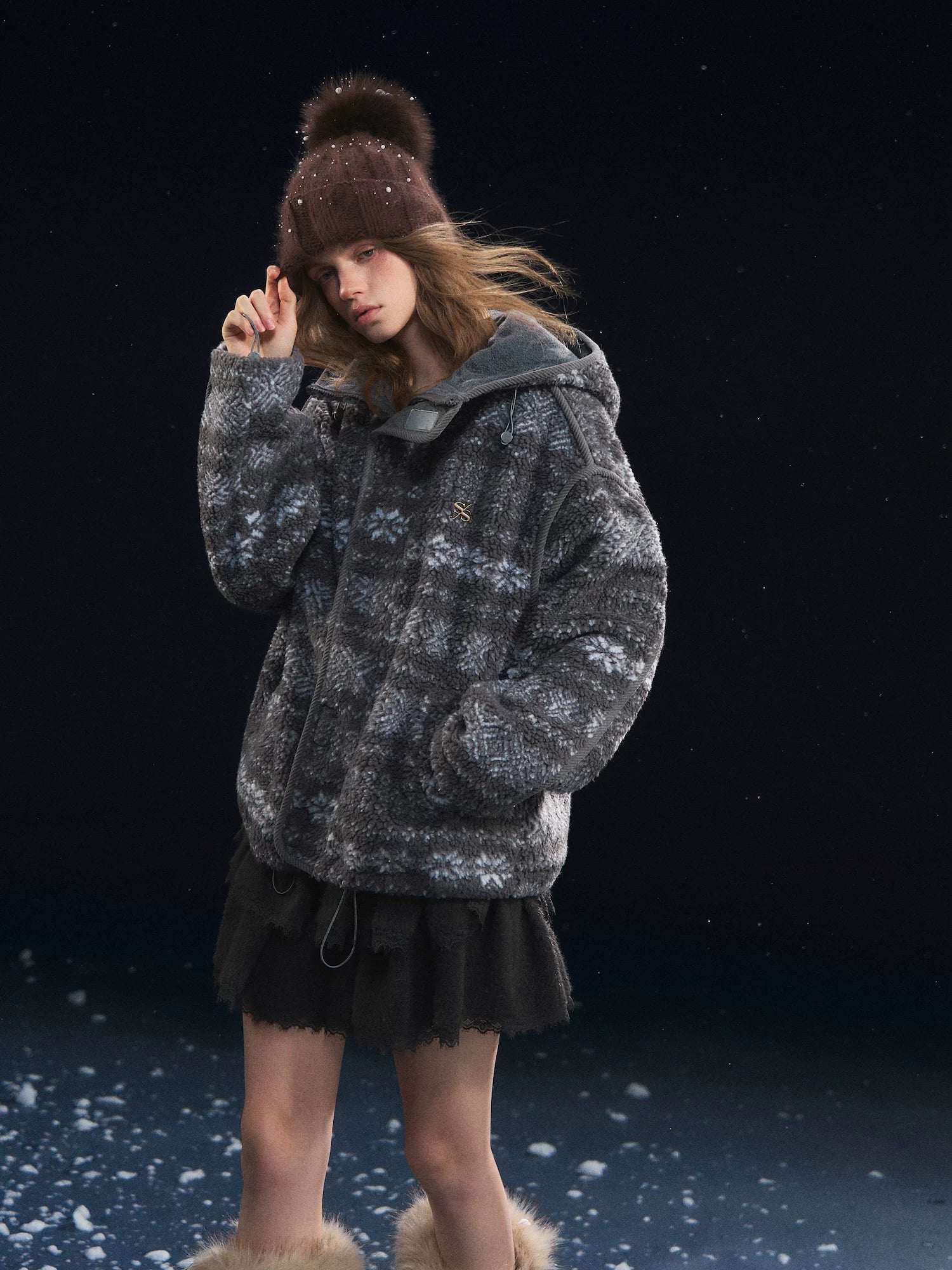 Jacquard Polar Fleece Hooded Casual Jacket