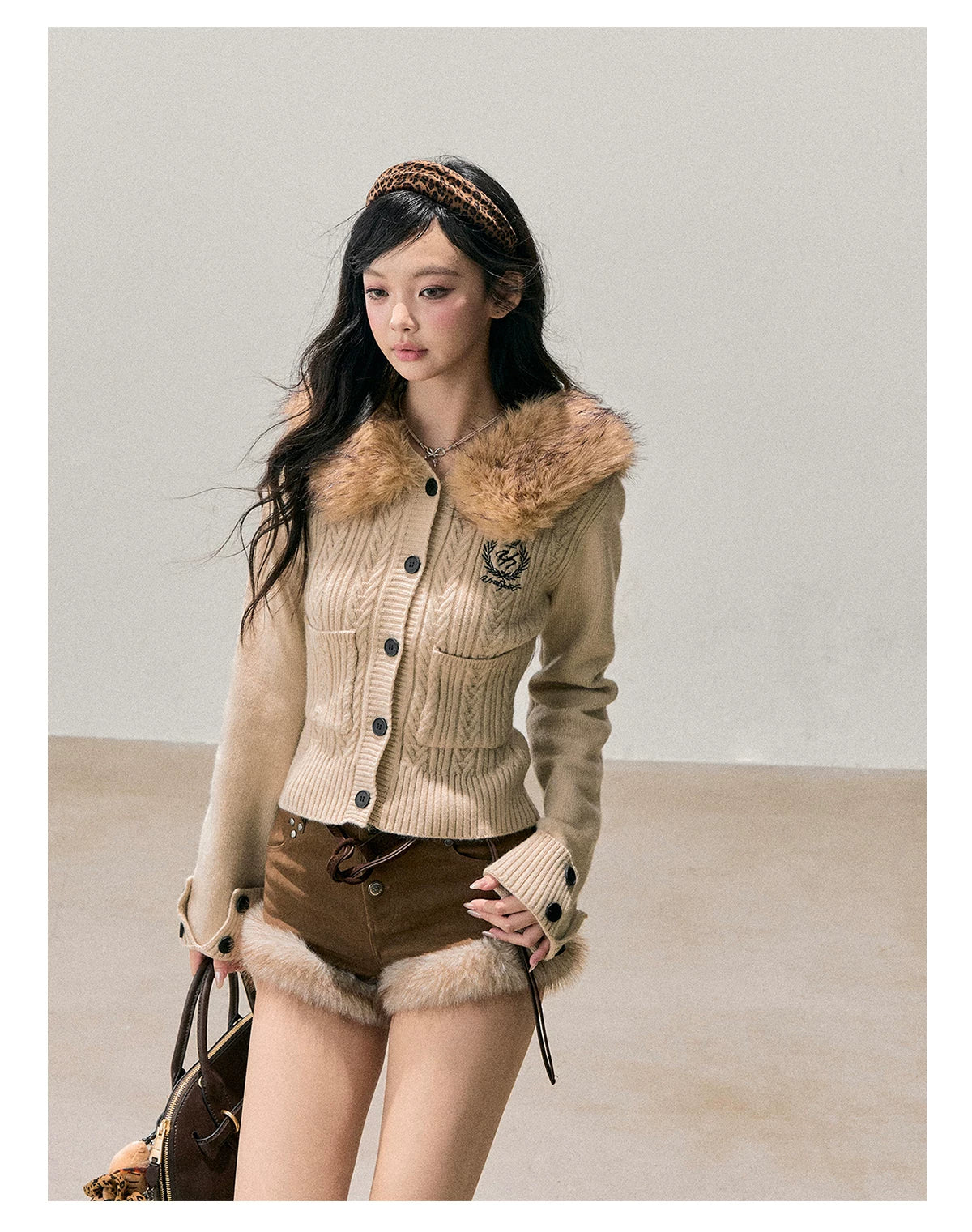 Faux-Fur Wide-Leg Winter Mini Shorts