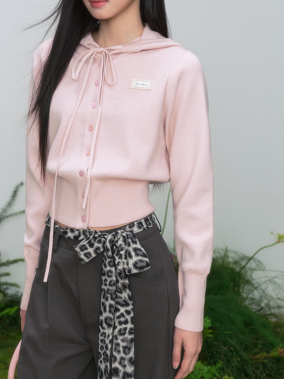 Bow Tie Waist Hoodie Knitted Long Coat - CHINASQUAD